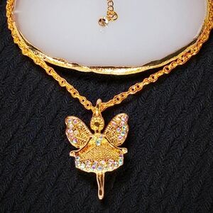 Gold Enchanted Choker Necklace Fairy Charm Glam Luxe Bling Pink Cottagecore Ice